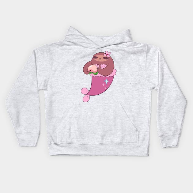 Peach Fruit Mermaid Sloth Kids Hoodie by saradaboru